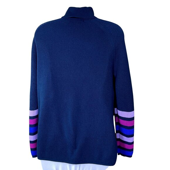 Title Nine Offsite Synergy Navy Turtleneck Striped Sleeve Knit Sweater S NWT - Picture 4 of 9